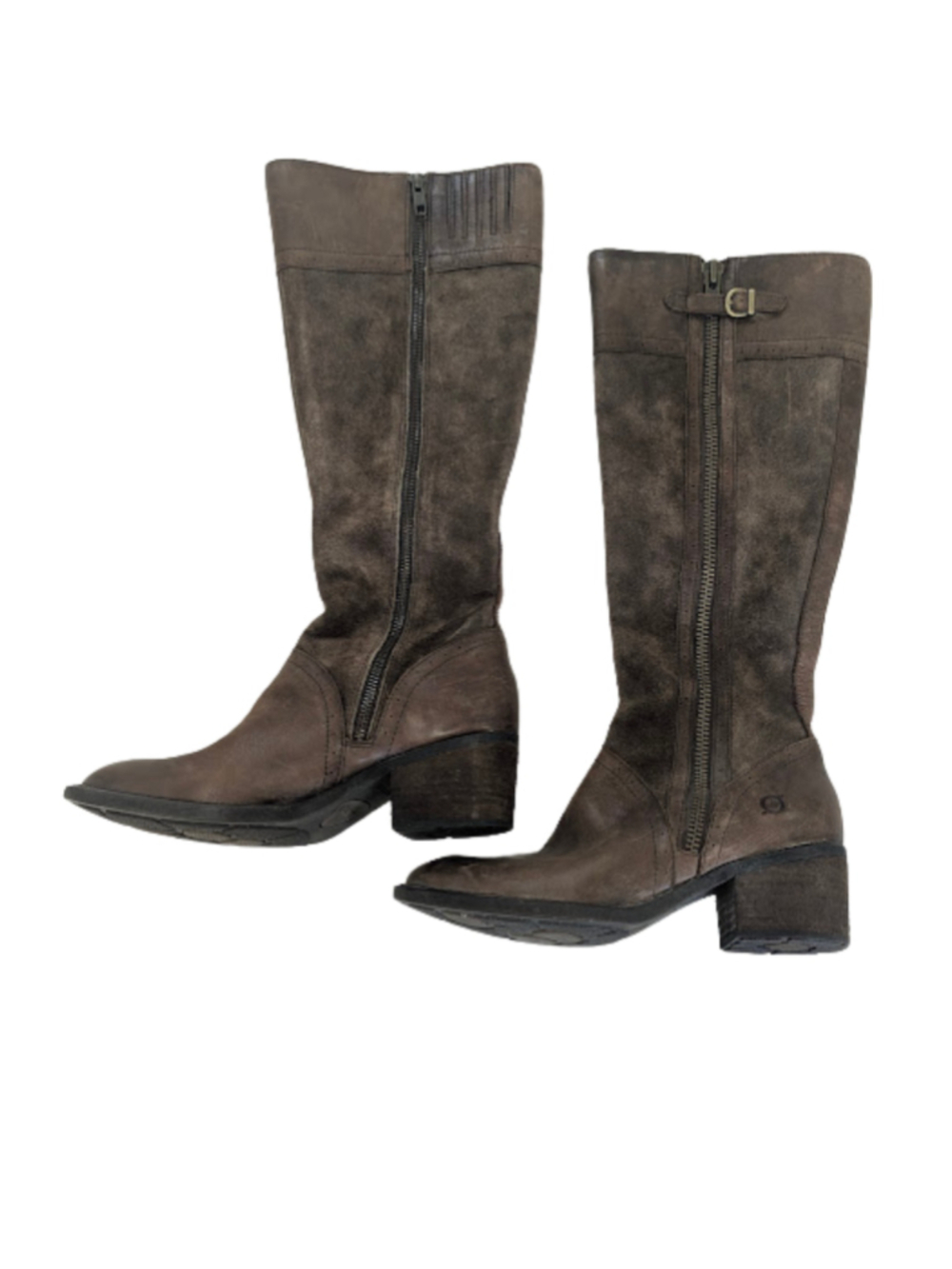 Born Brown Leather Suede Knee High Boots 8M Block Heel Equestrian Riding Boho